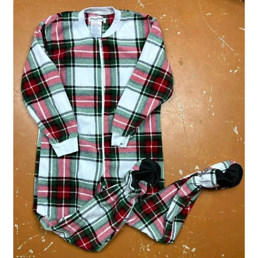 SleepytimePjs Family Matching Fleece Red, White & Green Plaid Onesie Pajamas